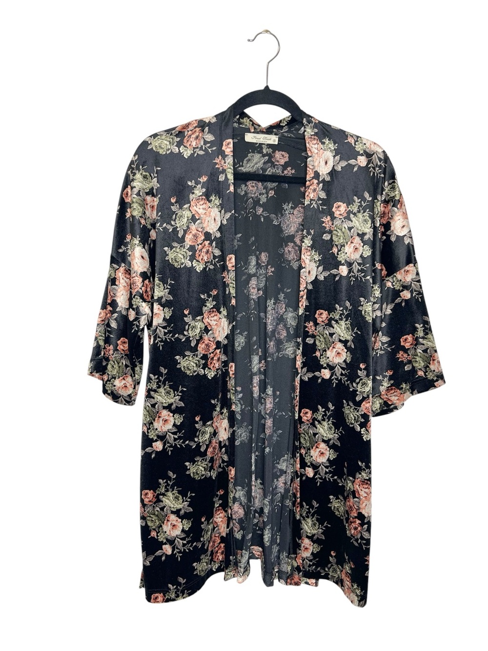 Boho Floral Velvety Soft Goth open front black cardigan size Small
